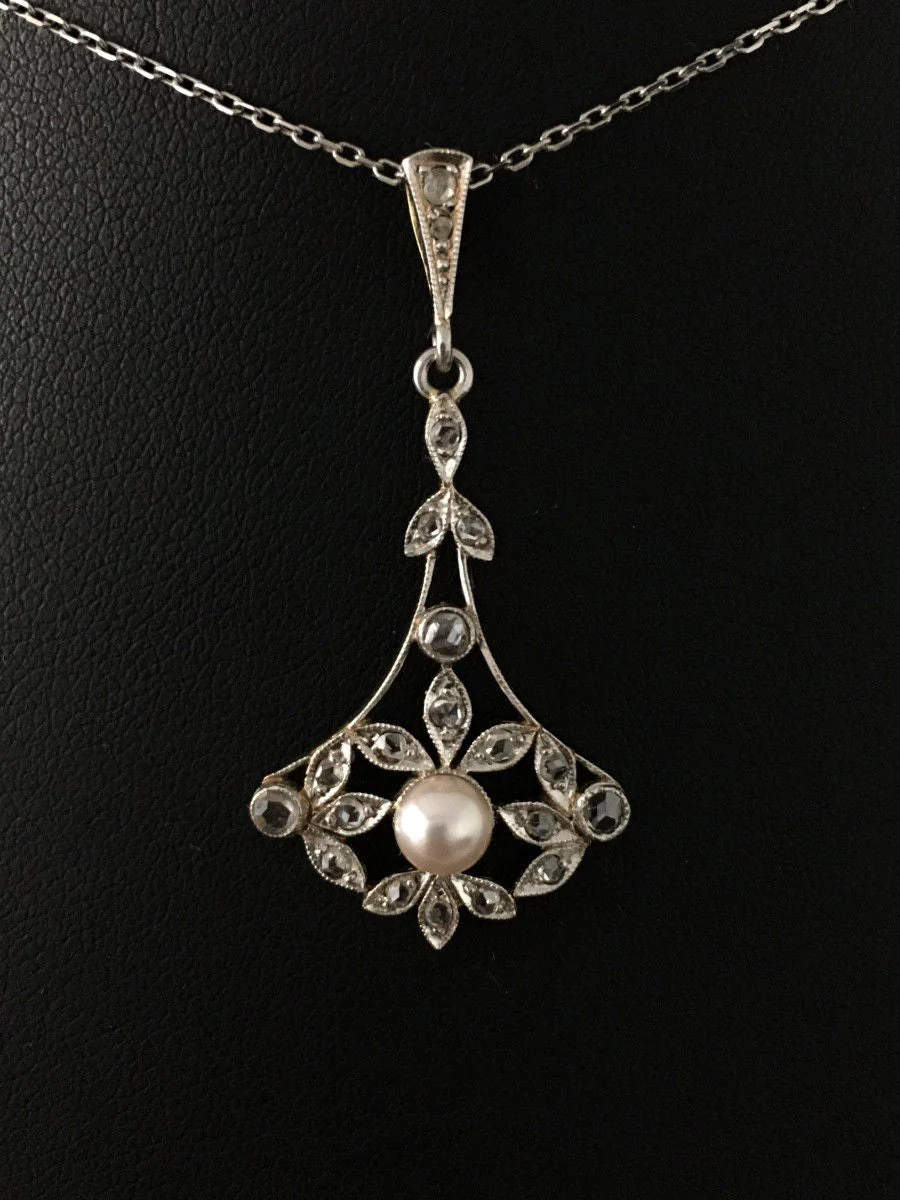 Pendentif Belle Époque en or 18K perle et diamants - Image 7