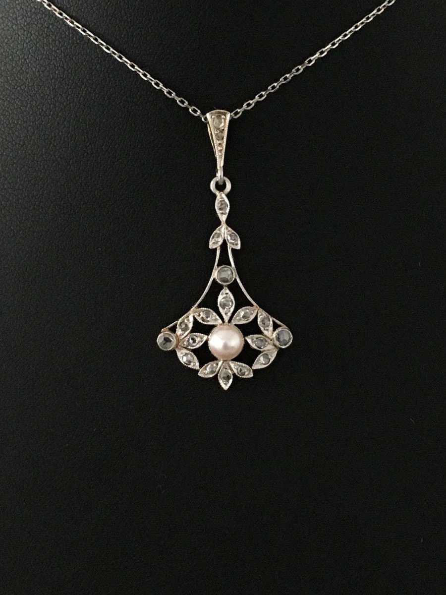 Pendentif Belle Époque en or 18K perle et diamants - Image 8