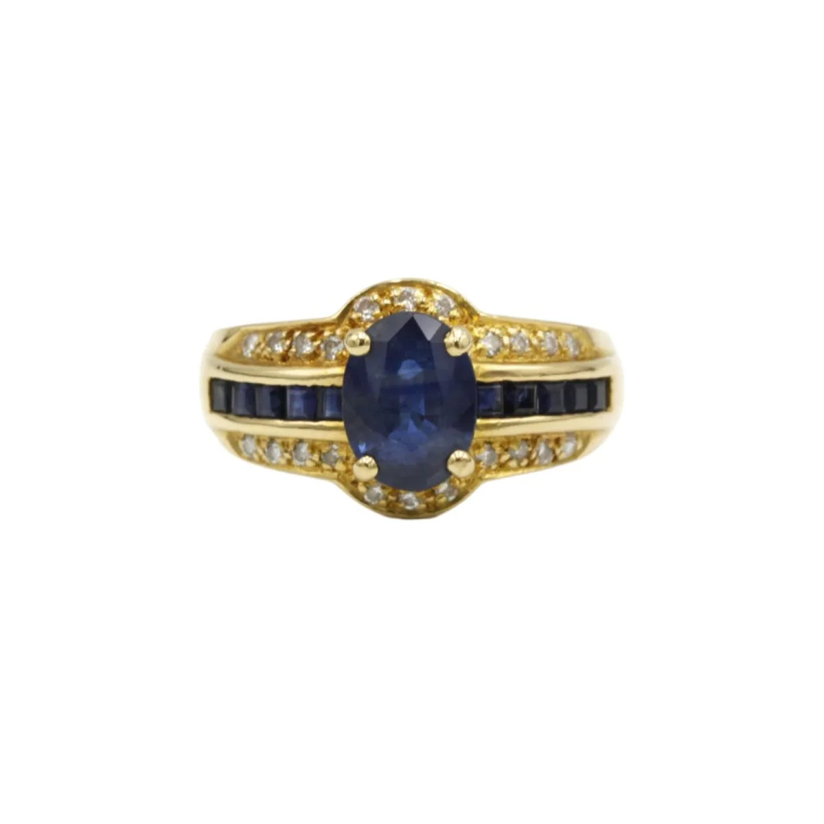 Bague en or jaune, saphirs et diamants