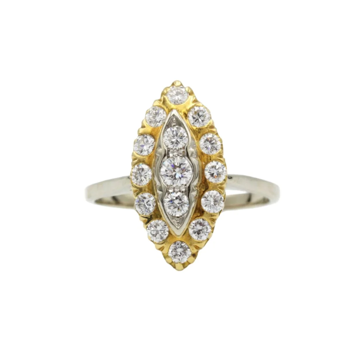Bague Marquise en or jaune, or blanc et diamants