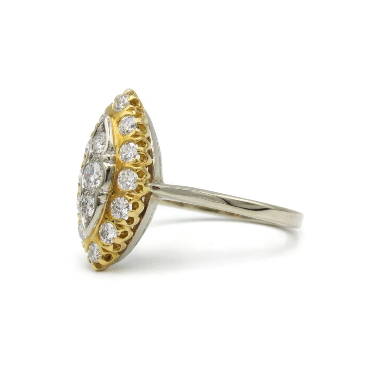 Bague Marquise en or jaune, or blanc et diamants - Image 3