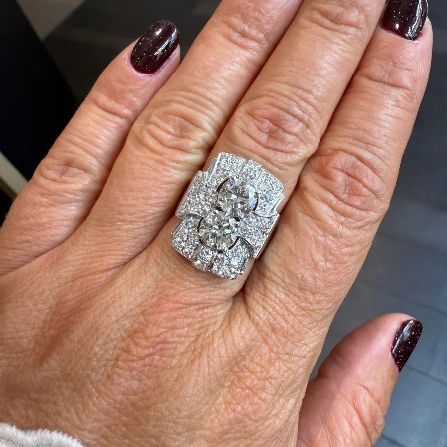 Bague Pavée en platine et diamants - Image 2