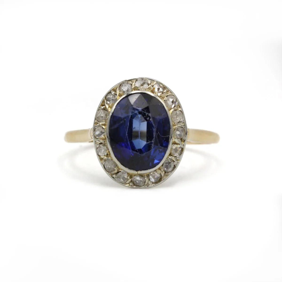 Bague - Or jaune et blanc, Diamants & Saphir