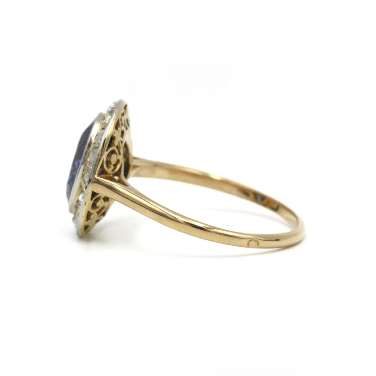 Bague - Or jaune et blanc, Diamants & Saphir - Image 2