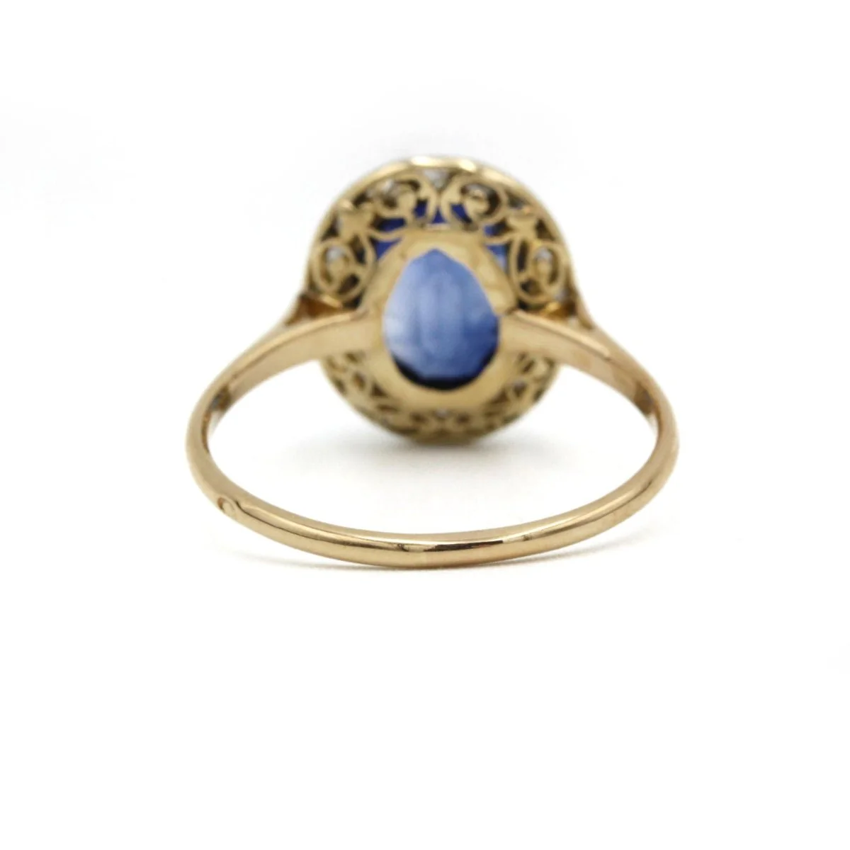 Bague - Or jaune et blanc, Diamants & Saphir - Image 3