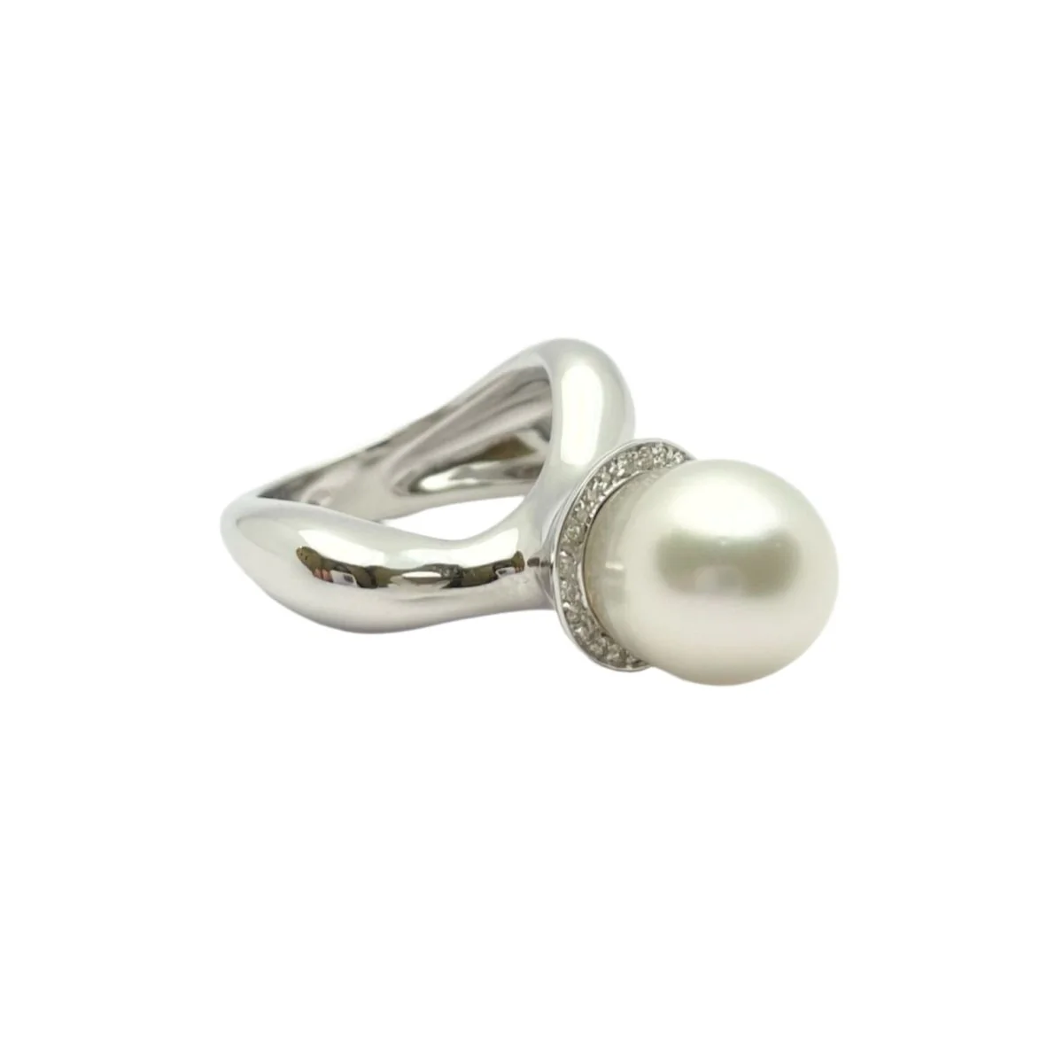 Bague en or blanc diamants et perle - Image 2