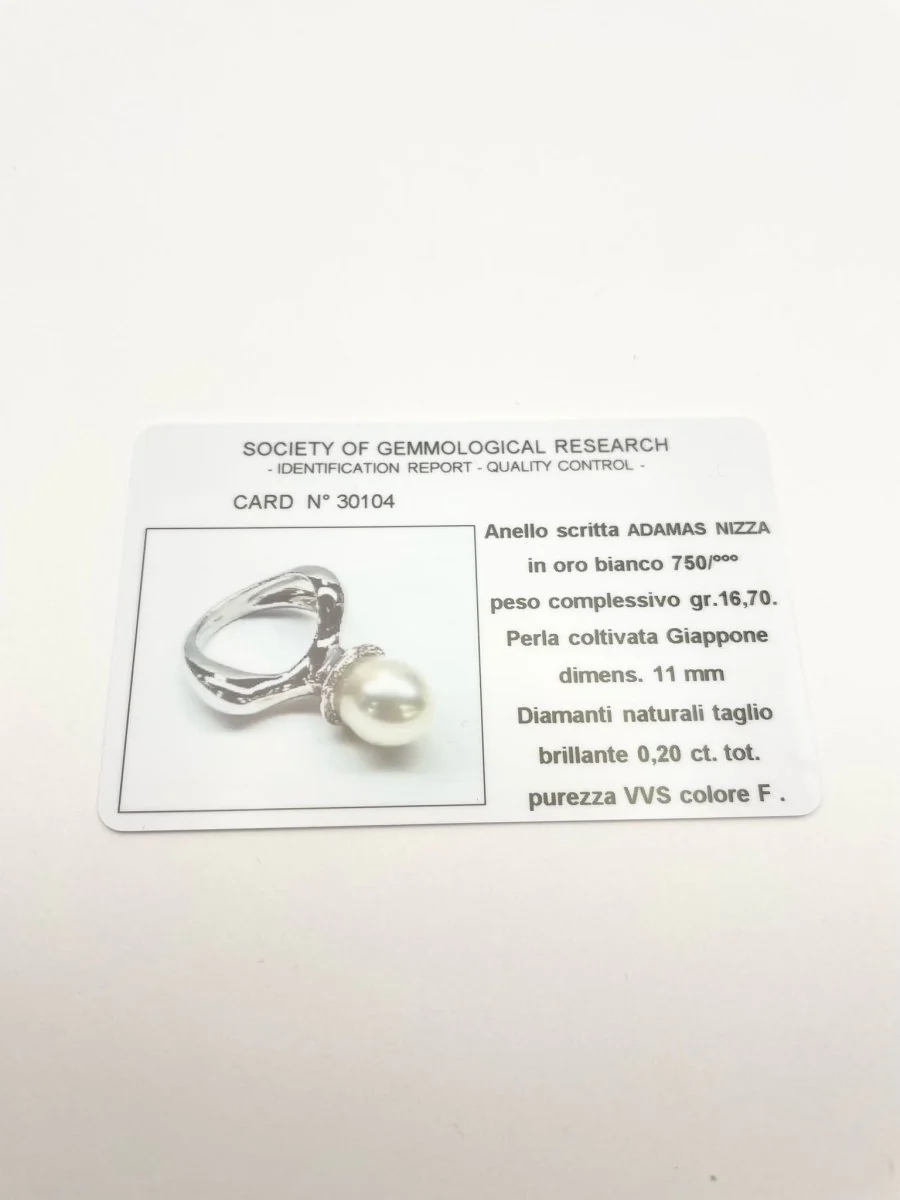 Bague en or blanc diamants et perle - Image 5