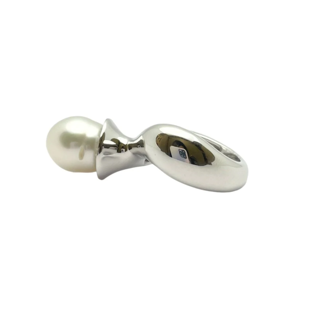 Bague en or blanc diamants et perle - Image 7