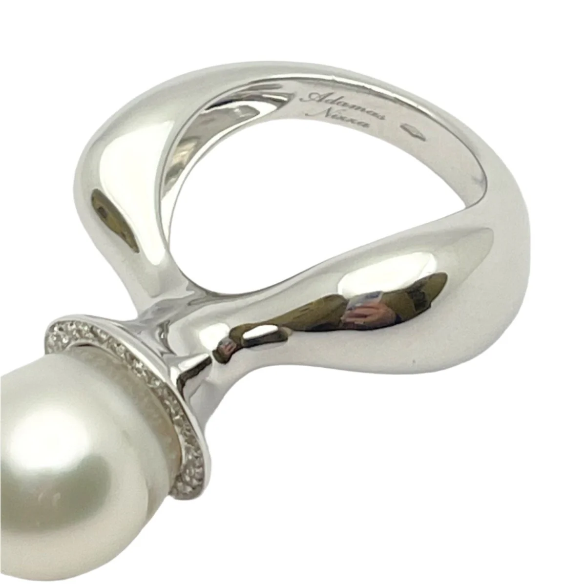 Bague en or blanc diamants et perle - Image 8