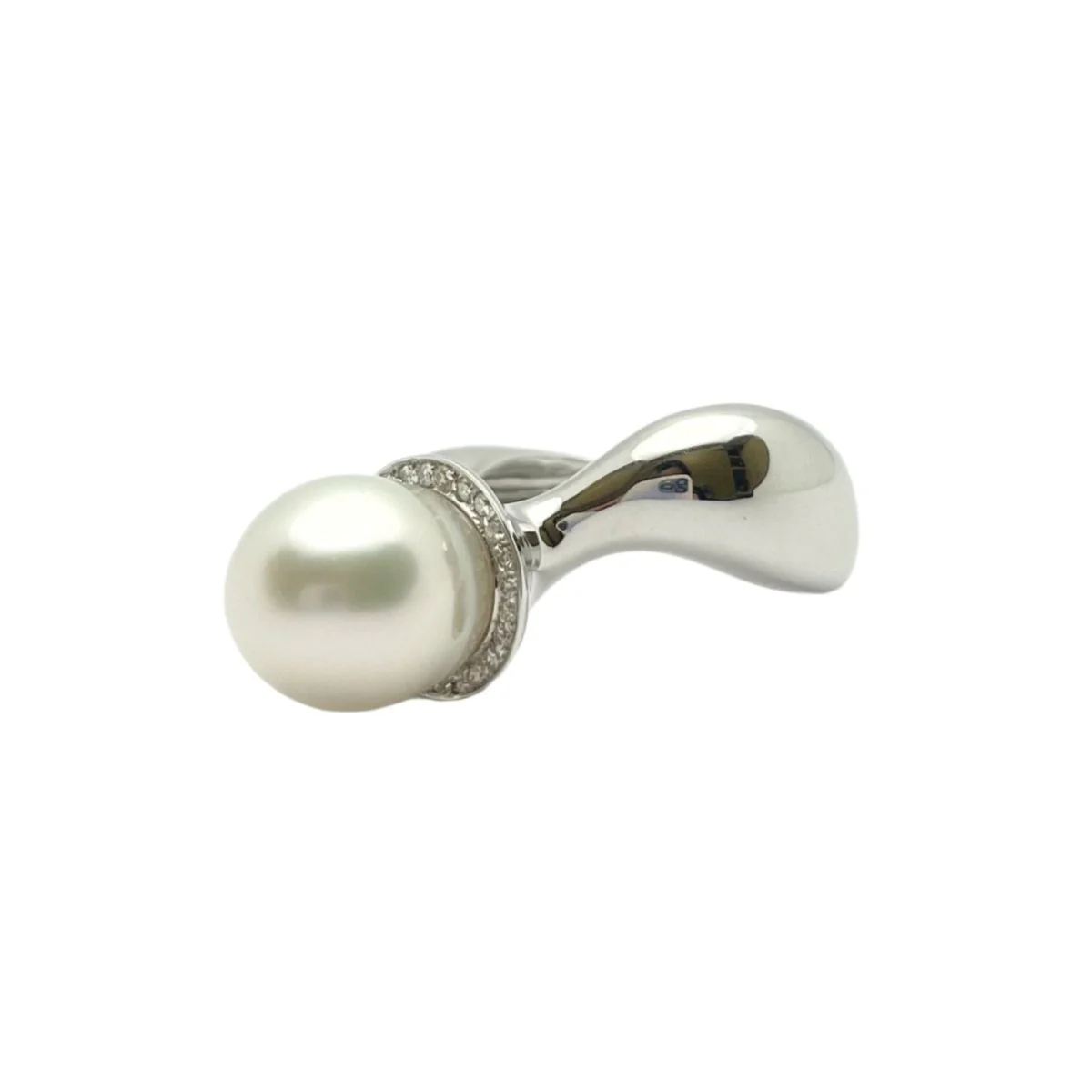 Bague en or blanc diamants et perle - Image 9