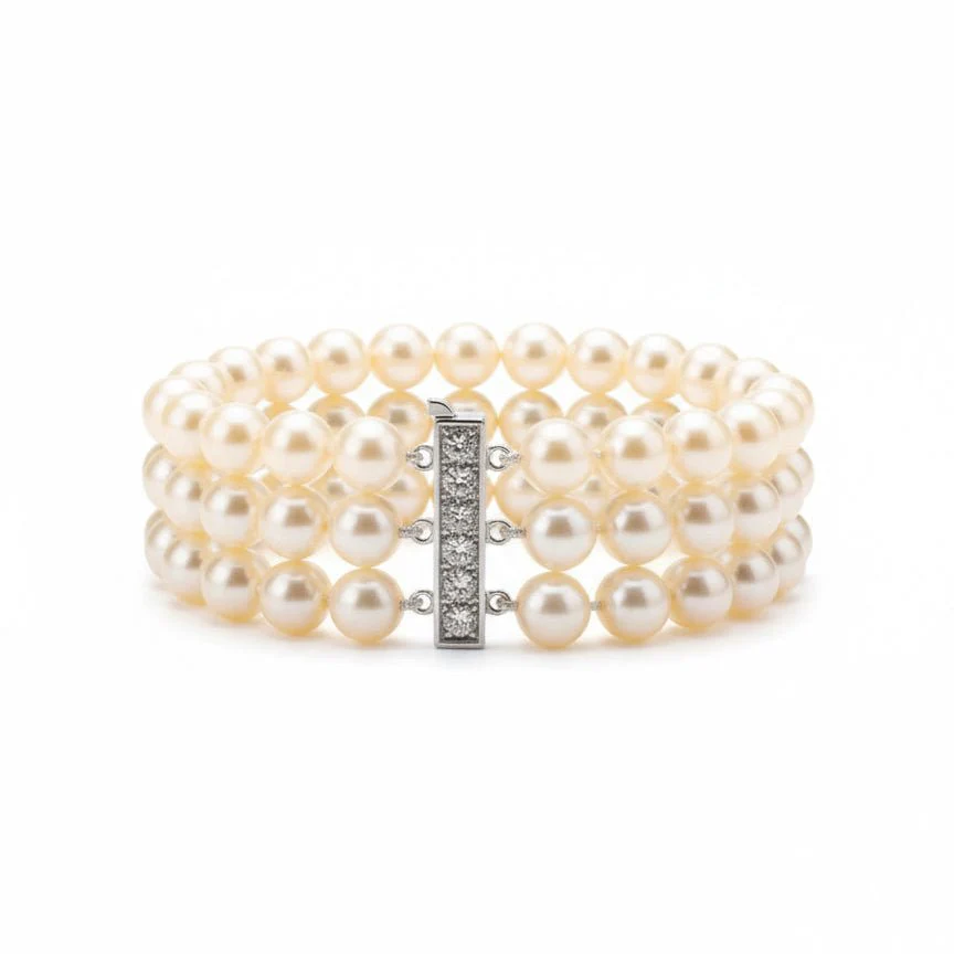 Bracelet Souple en or blanc, perles et diamants