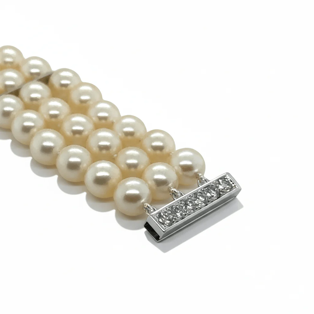 Bracelet Souple en or blanc, perles et diamants - Image 3