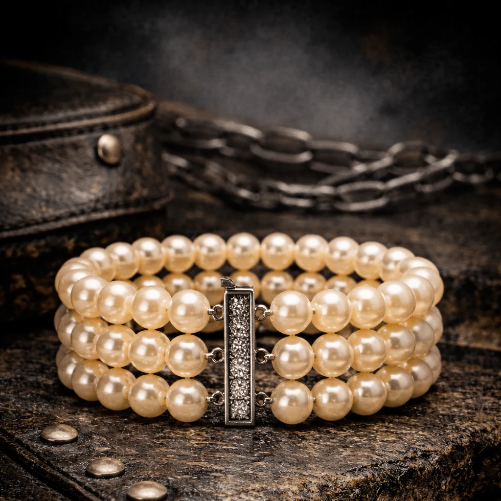 Bracelet Souple en or blanc, perles et diamants - Image 5
