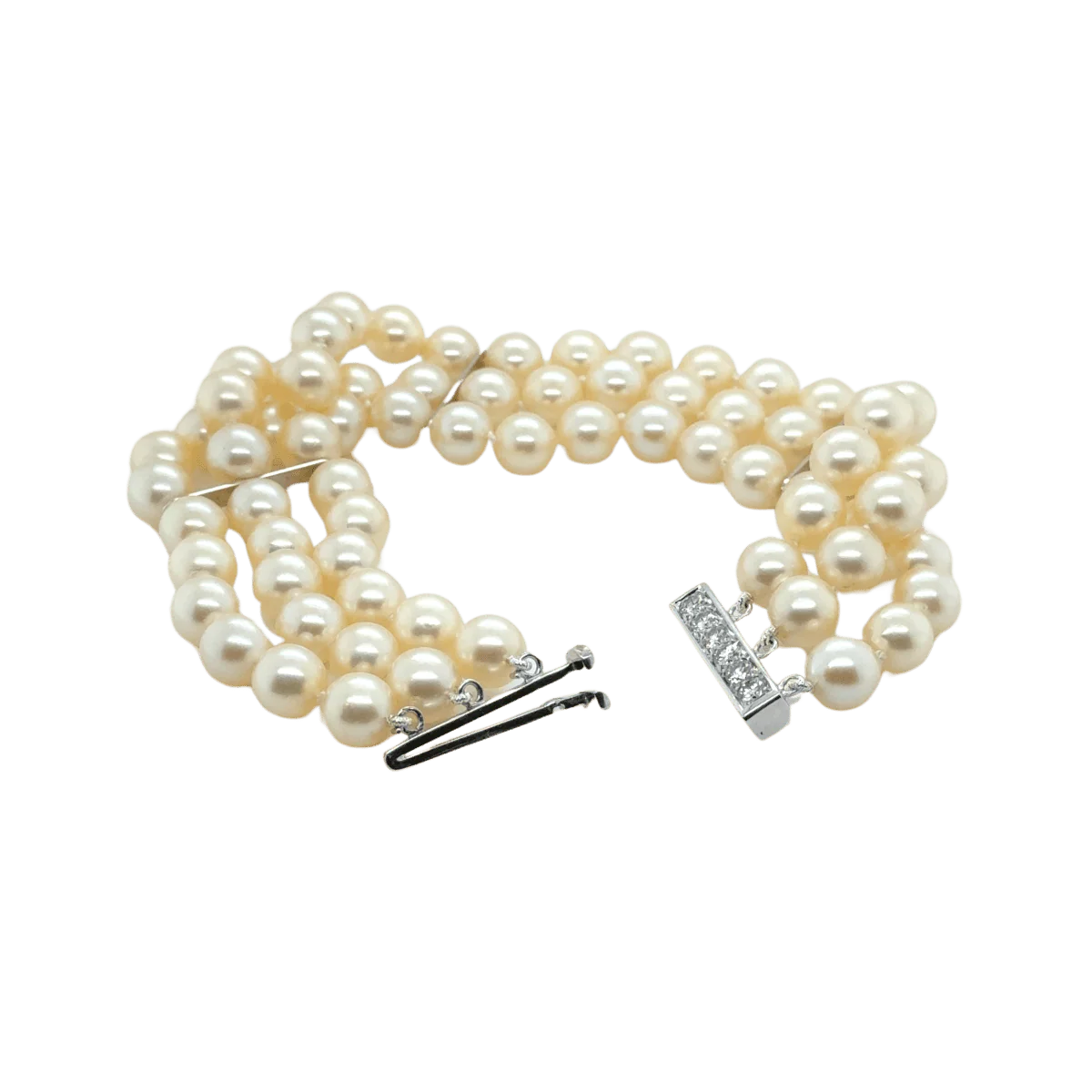 Bracelet Souple en or blanc, perles et diamants - Image 6