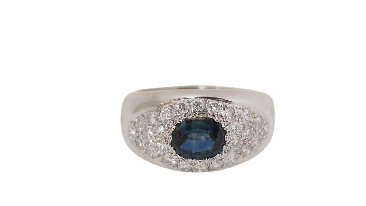 Bague Bandeau en or blanc, saphir et diamants