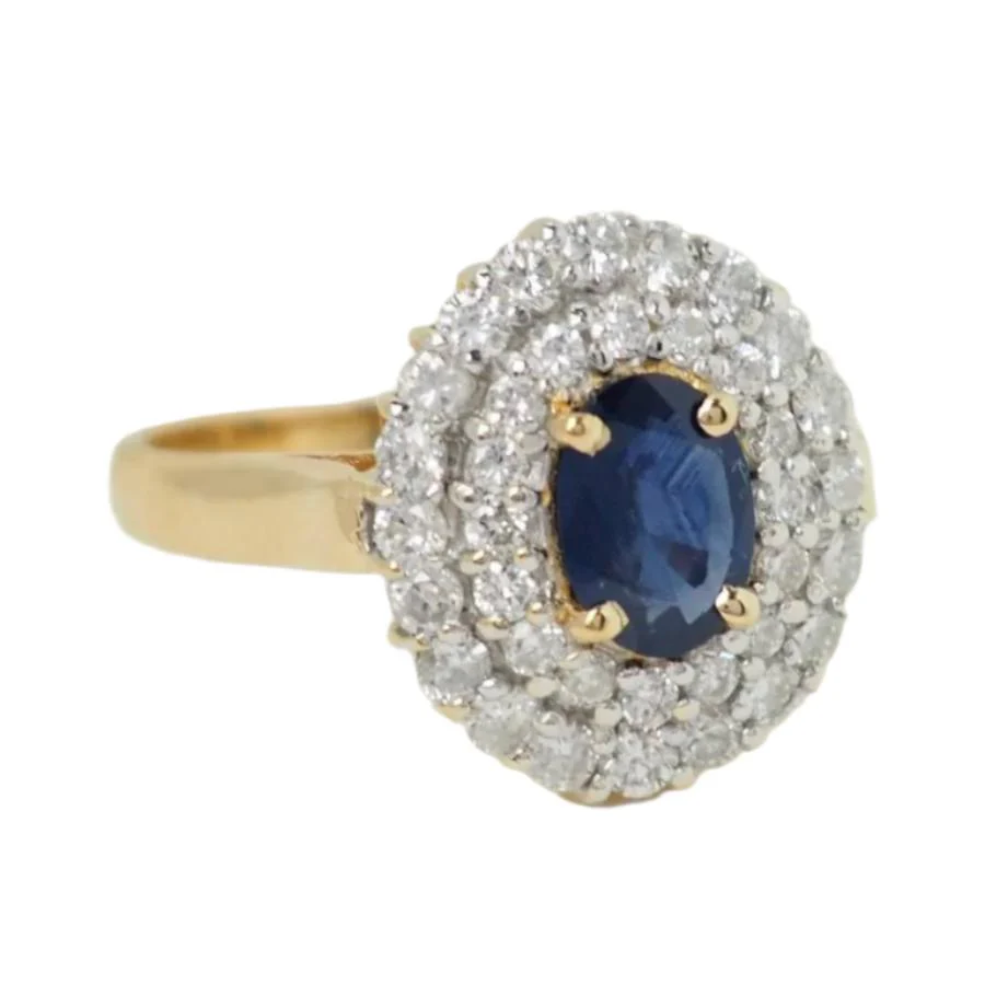 Bague Entourage en or jaune, saphir et diamants - Image 3