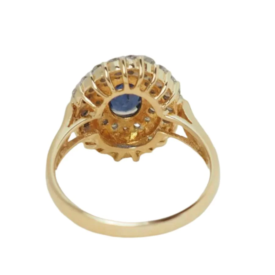 Bague Entourage en or jaune, saphir et diamants - Image 4