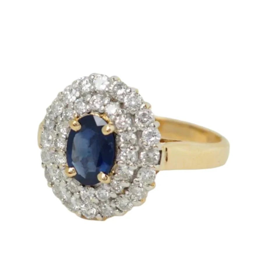 Bague Entourage en or jaune, saphir et diamants - Image 5