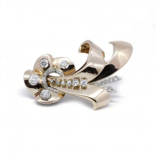 Broche Ruban en or jaune et diamants