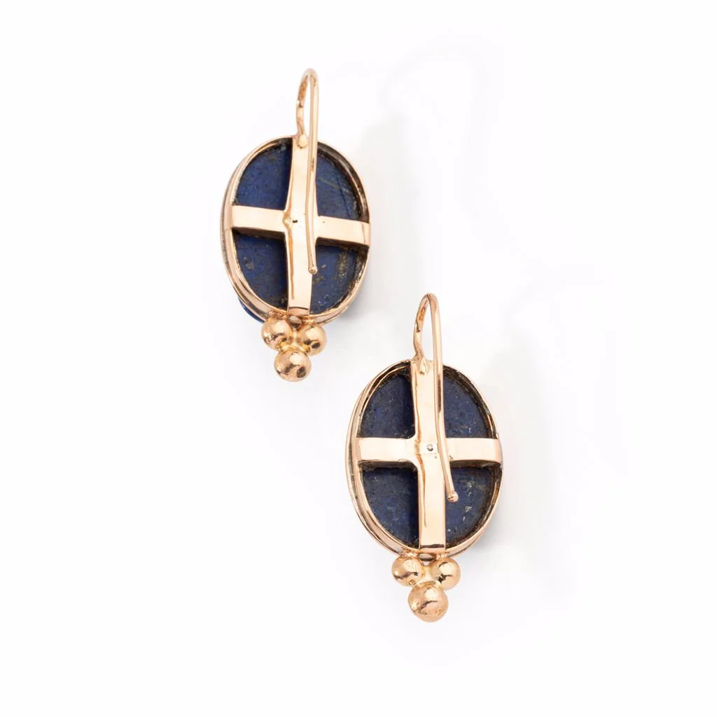 Boucles d'oreille Egyptomania en or rose et lapis-lazuli - Image 3