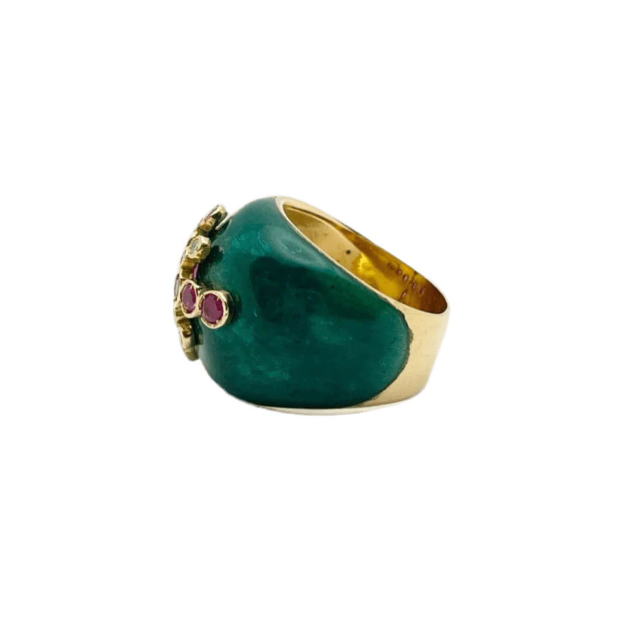Bague en or jaune, rubis, émail et diamants - Image 2