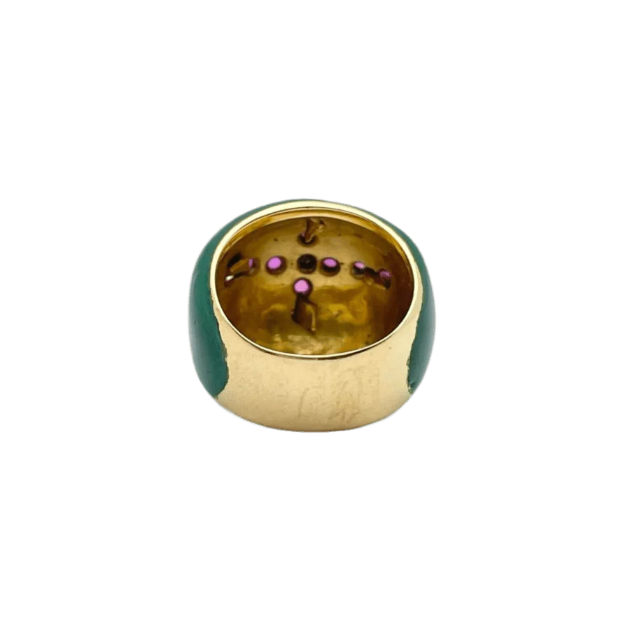 Bague en or jaune, rubis, émail et diamants - Image 3