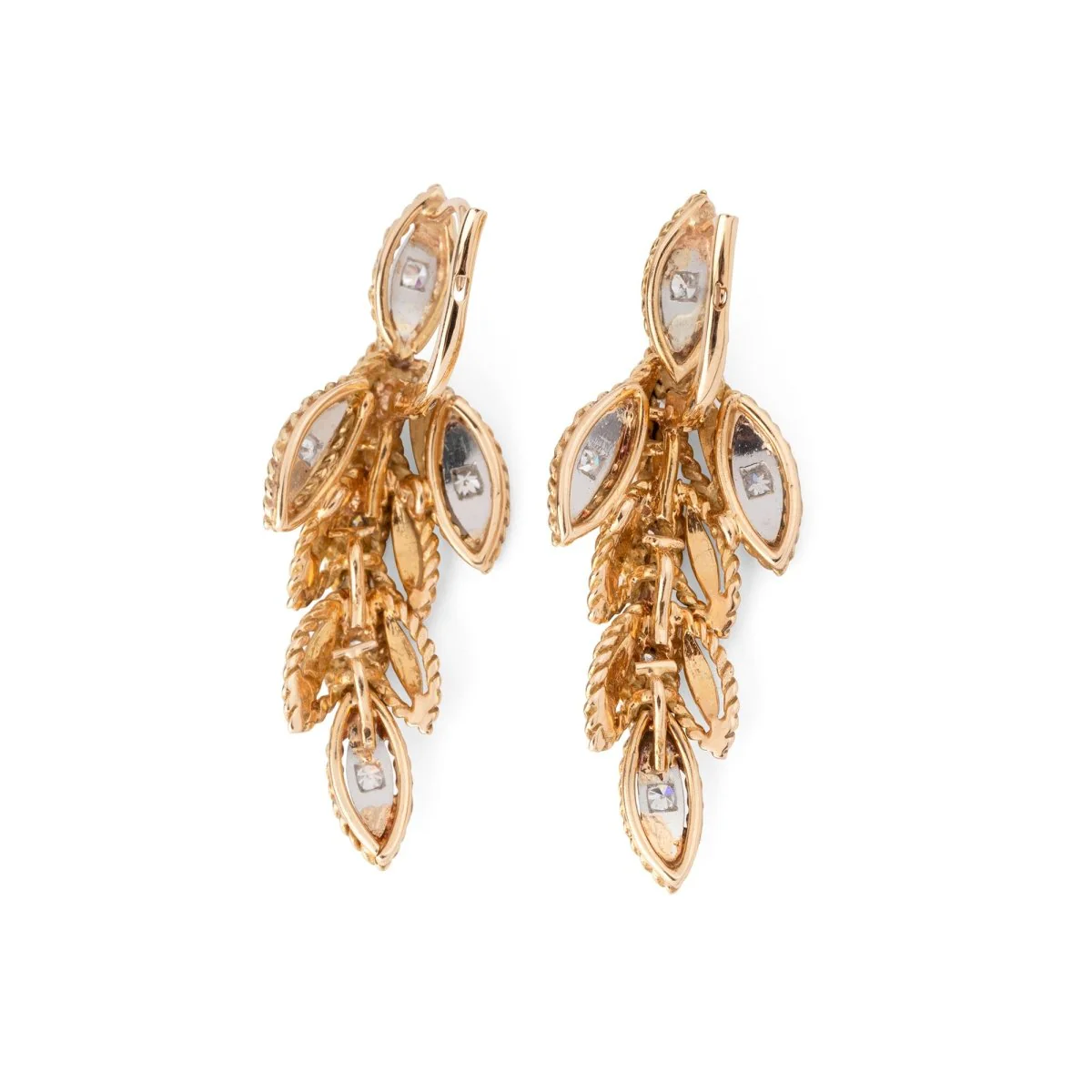 Boucles d'oreilles Pendantes Feuillages en or jaune et diamants - Image 2