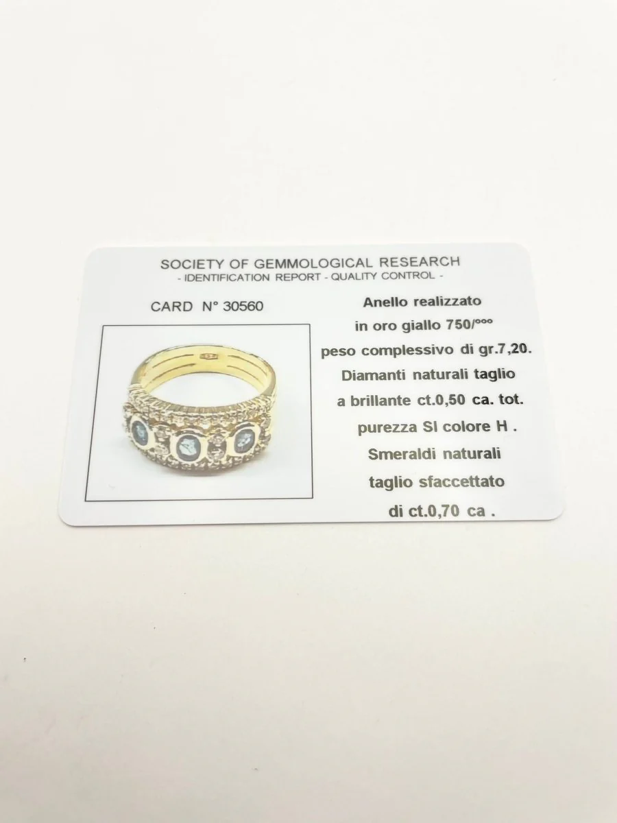 Bague en or jaune, émeraudes et diamants - Image 6