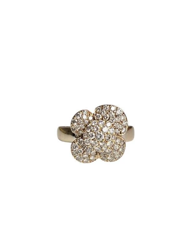 Bague en or jaune 18k en forme de fleur et diamants - Image 2