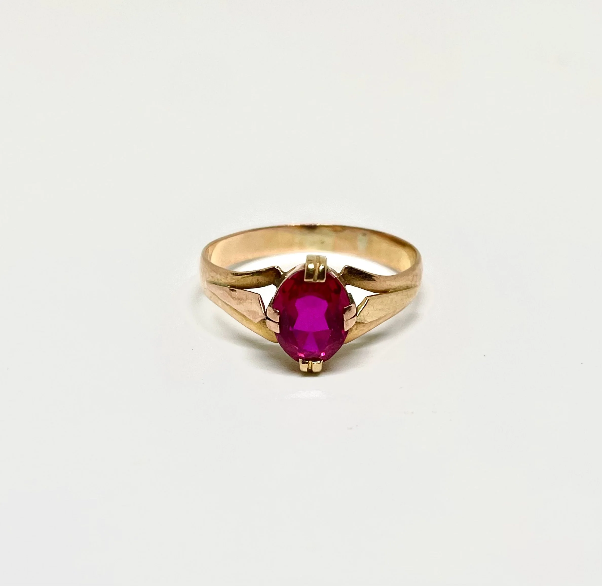 Bague vintage or jaune et rubis - Image 2