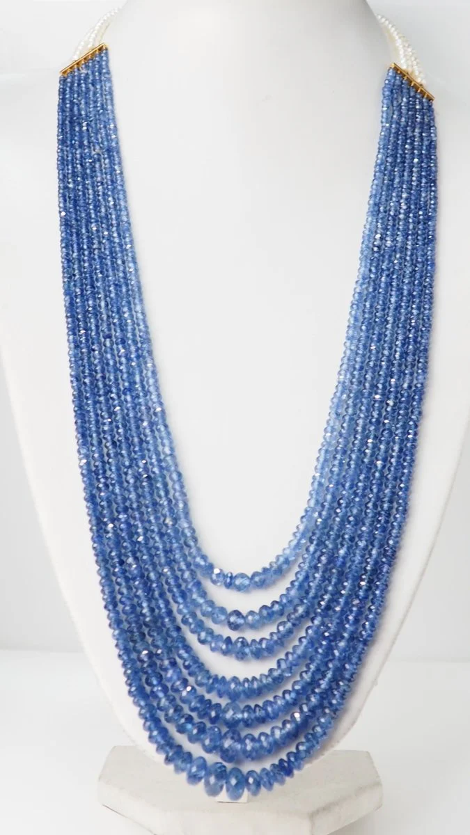 Collier 7 rangs de saphirs or jaune et perles de culture - Image 11