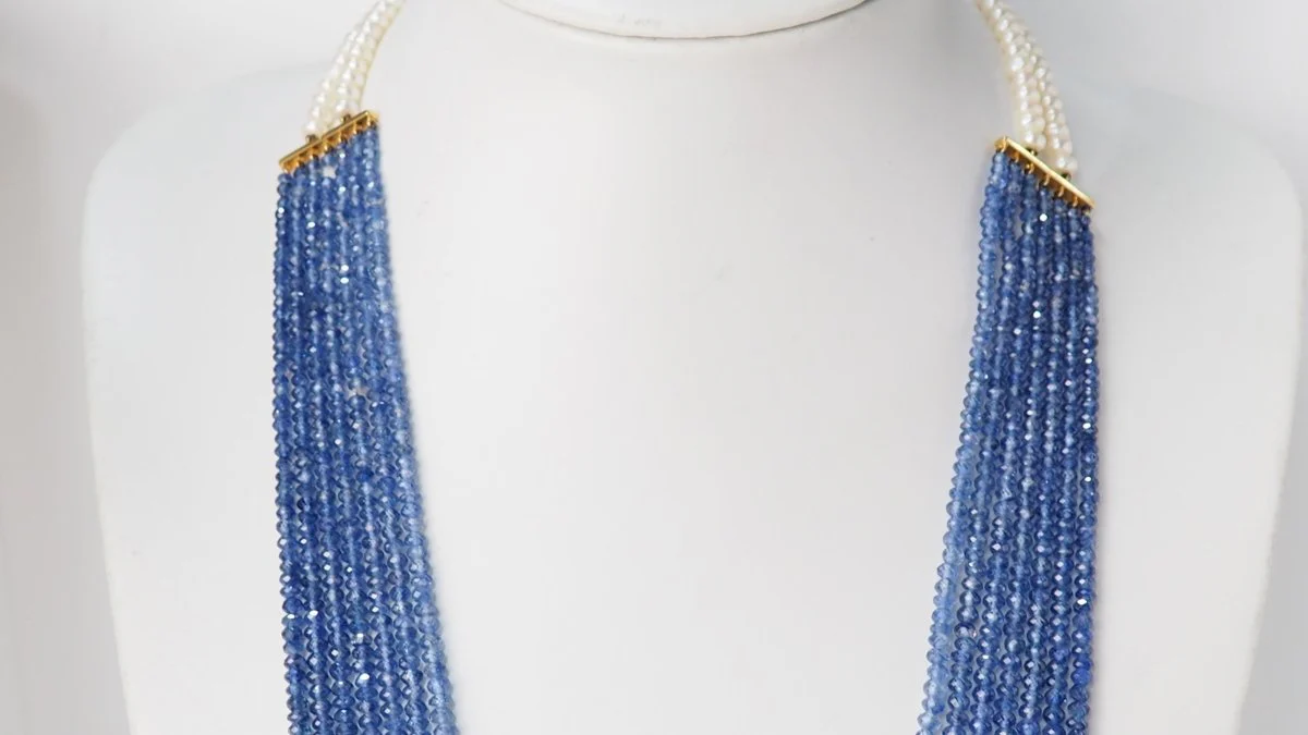 Collier 7 rangs de saphirs or jaune et perles de culture - Image 5