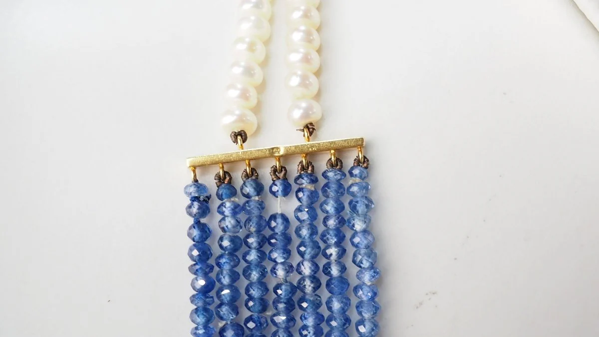 Collier 7 rangs de saphirs or jaune et perles de culture - Image 7
