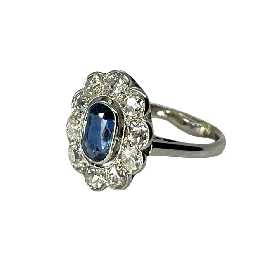 Bague marguerite vintage or blanc saphir 1 ct et diamants 1,5 ct - Image 3