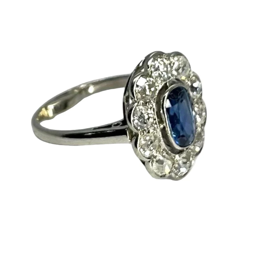 Bague marguerite vintage or blanc saphir 1 ct et diamants 1,5 ct - Image 4