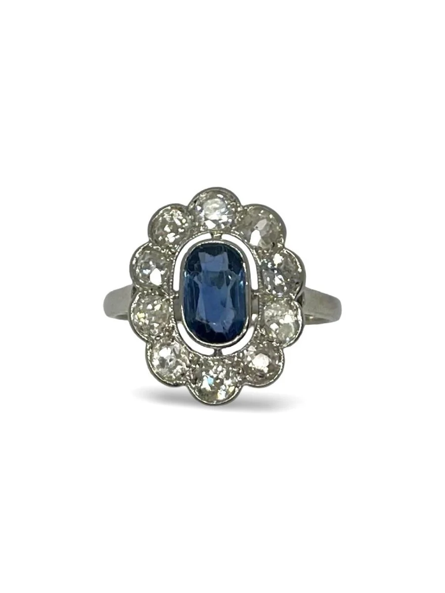 Bague marguerite vintage or blanc saphir 1 ct et diamants 1,5 ct - Image 5