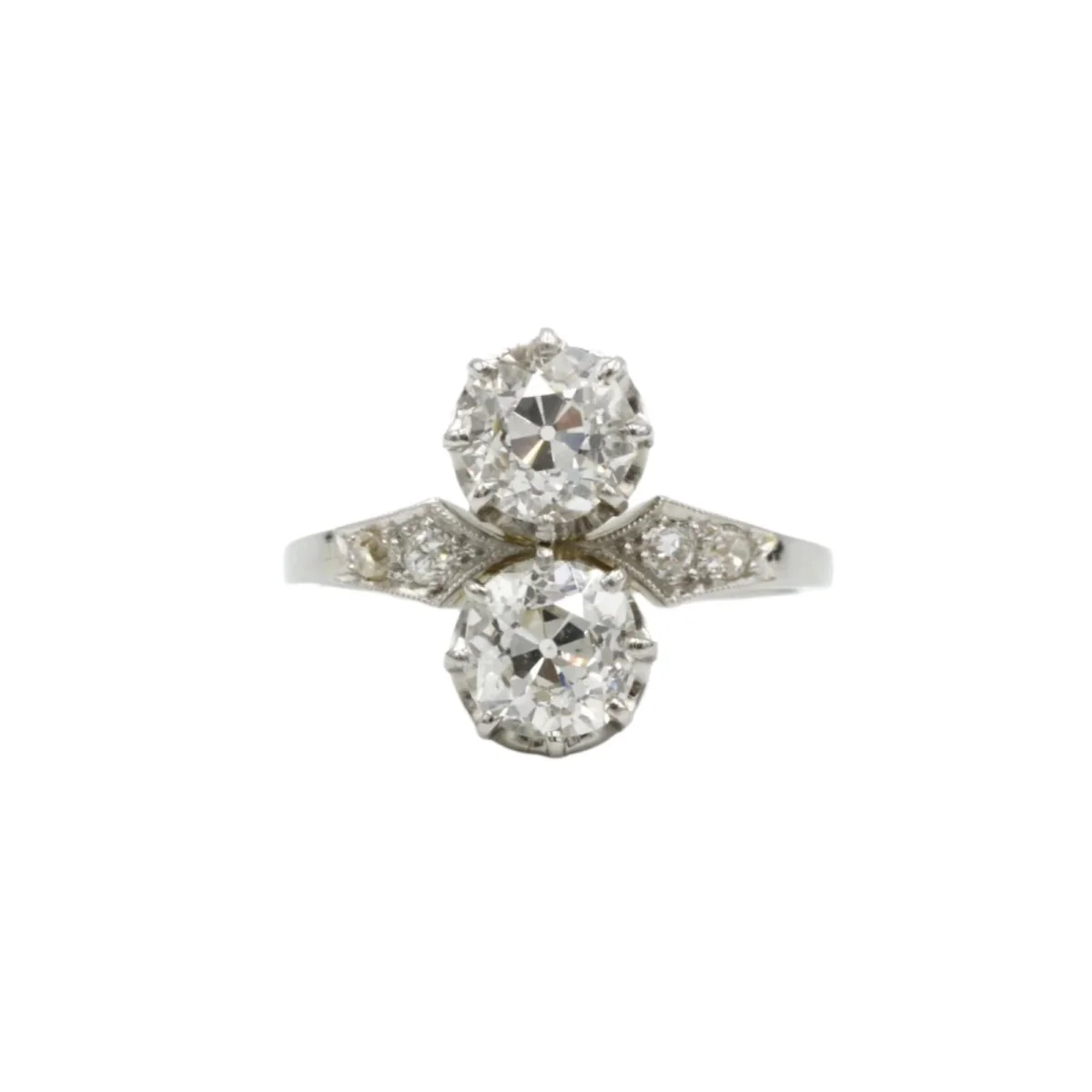 Bague Toi et Moi en or blanc, platine et diamants