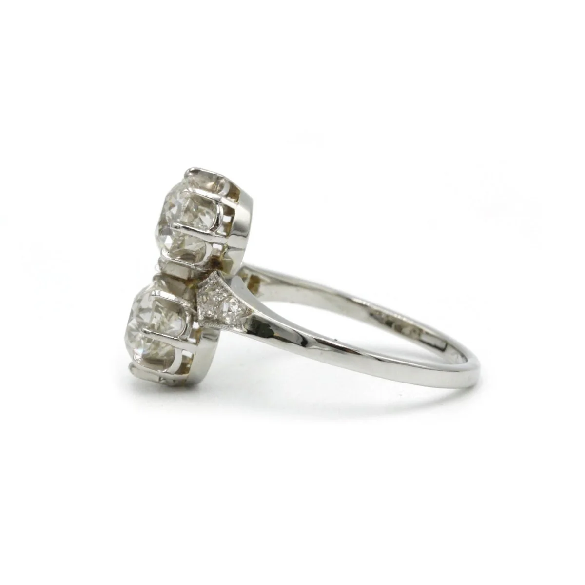 Bague Toi et Moi en or blanc, platine et diamants - Image 3