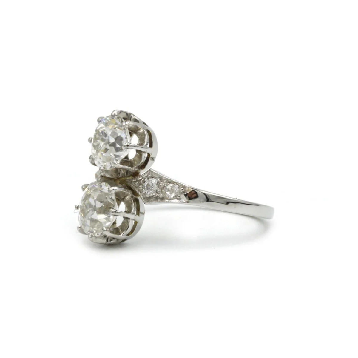 Bague Toi et Moi en or blanc, platine et diamants - Image 4