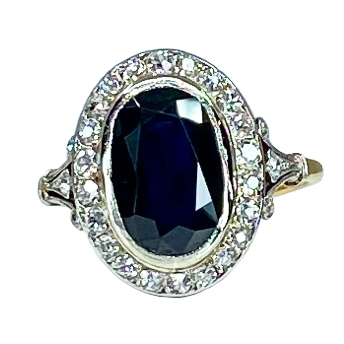 Bague en or jaune, or blanc, saphirs et diamants