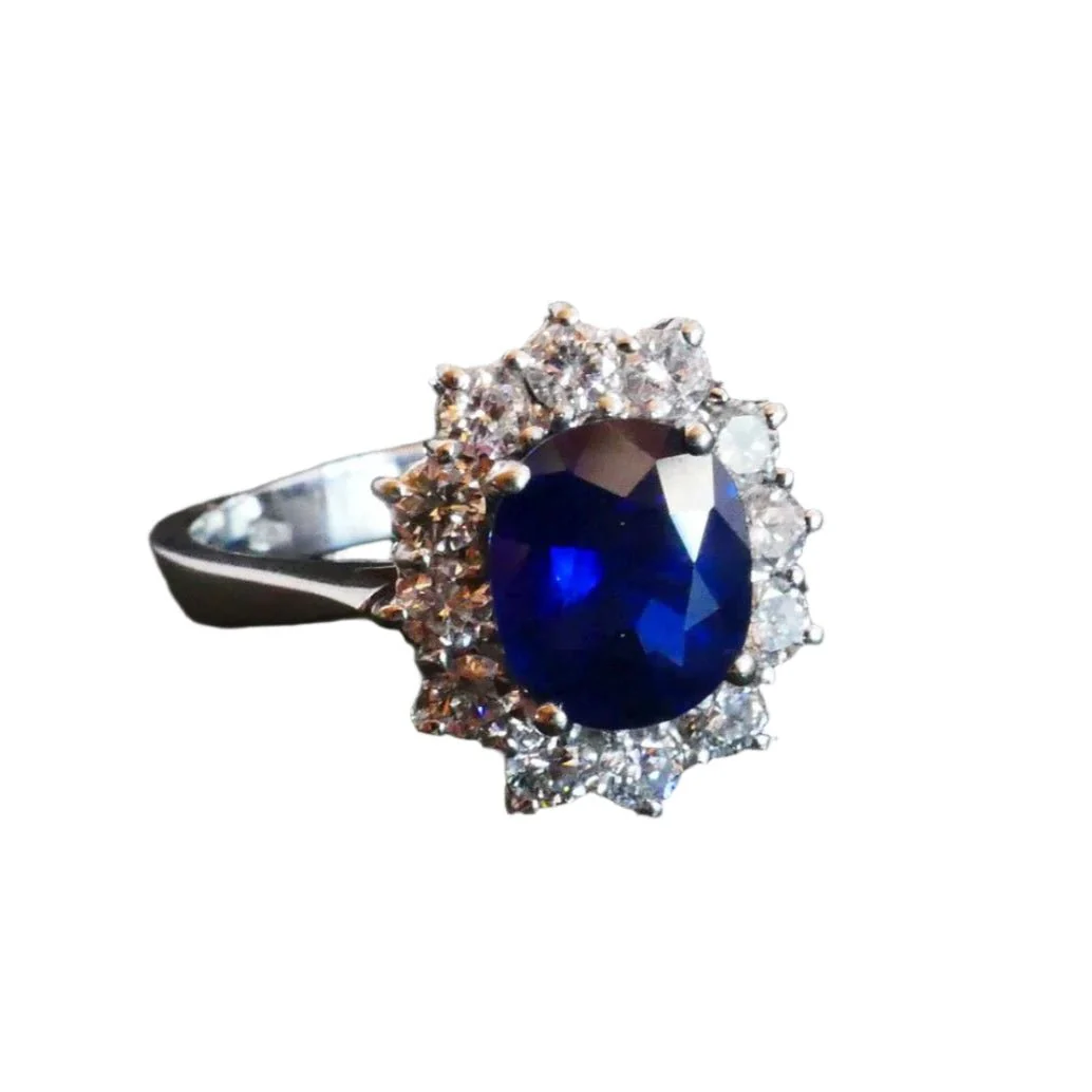 Bague Marguerite en or blanc, saphir naturel et diamants - Image 4