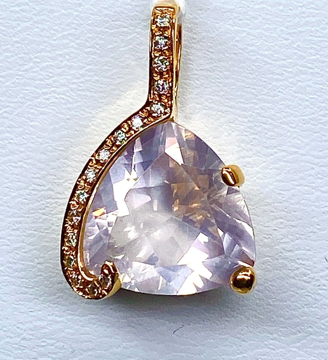Pendentif en or jaune 18 carats en quartz rose et diamants - Image 5