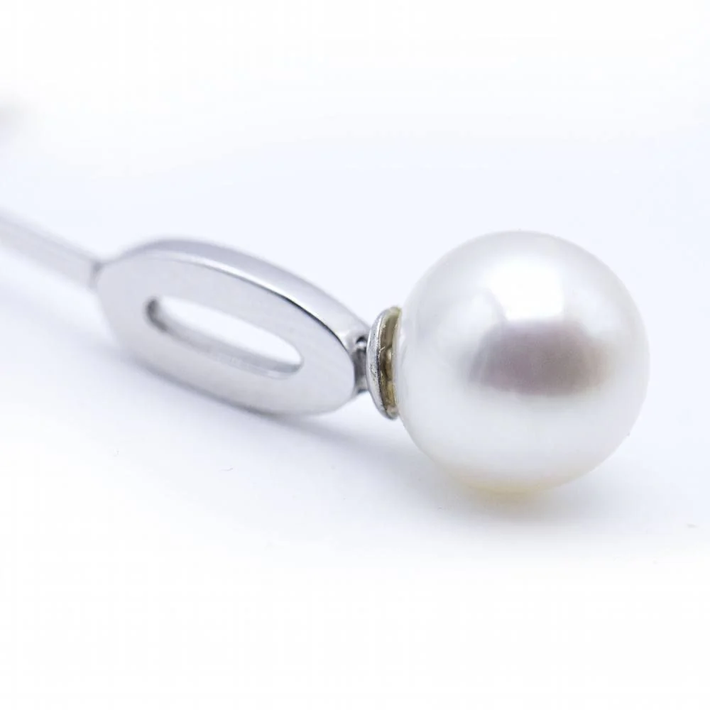 Boucles d'oreilles Pendantes en or blanc, perles et diamants - Image 2