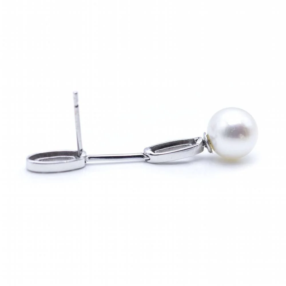 Boucles d'oreilles Pendantes en or blanc, perles et diamants - Image 3