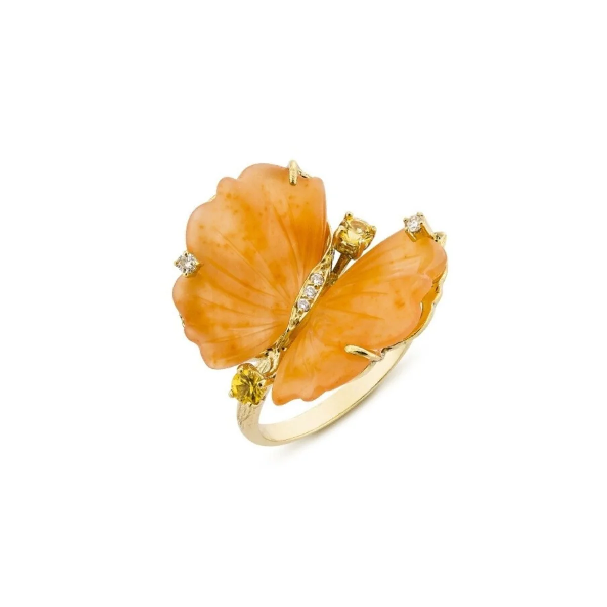 Bague Papillon en or jaune, quartzites et diamants - EU54