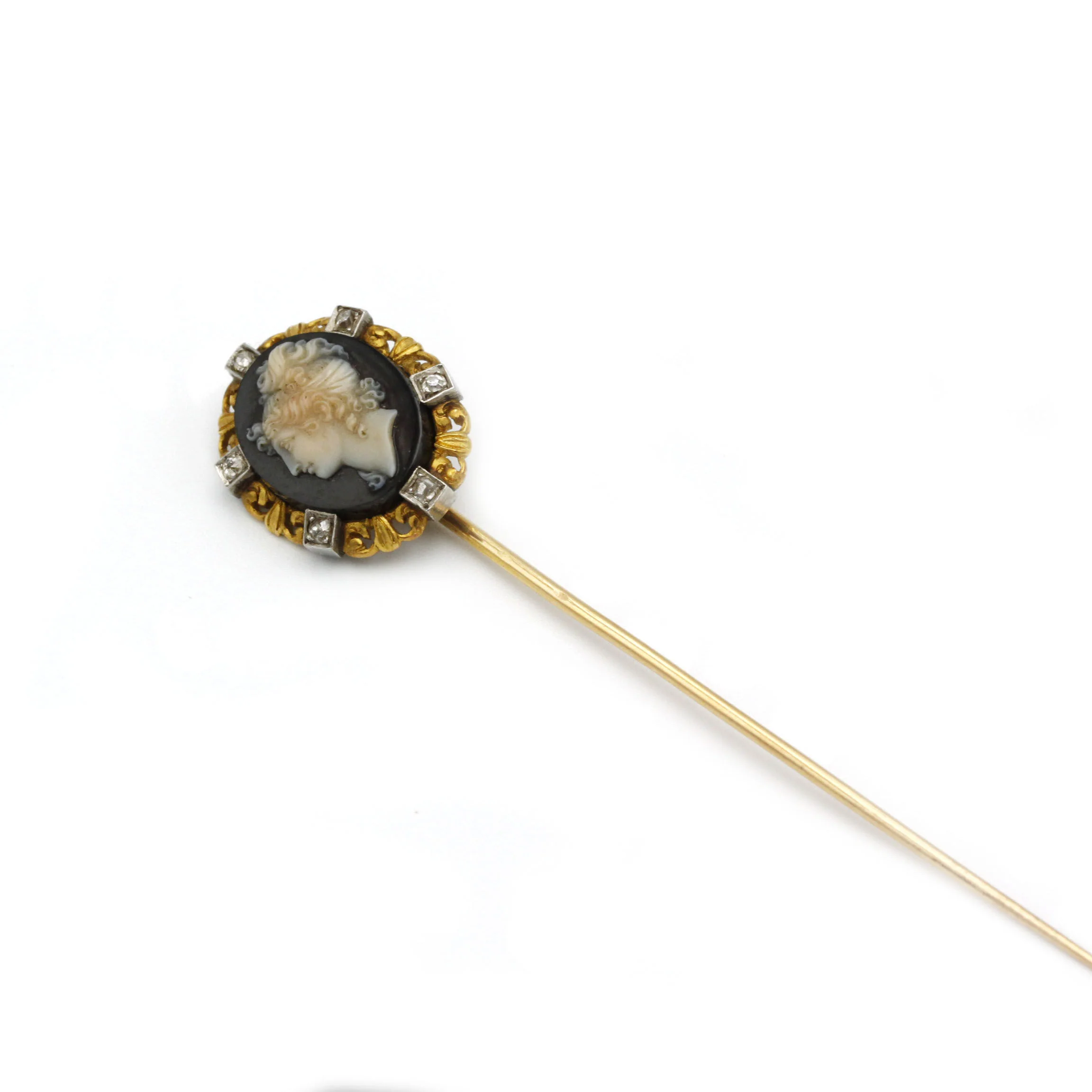 Epingle à Cravate - Or, Platine, Camée et Diamants