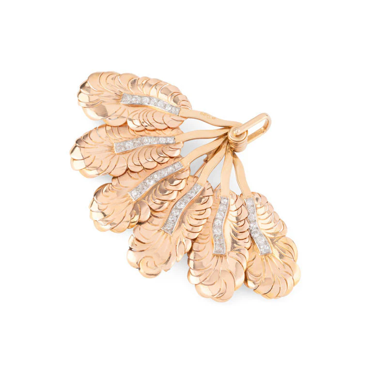 Broche Clip MELLERIO "Eventail" en or jaune, platine et diamants - Image 3