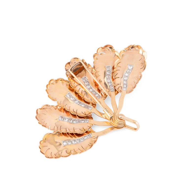 Broche Clip MELLERIO "Eventail" en or jaune, platine et diamants - Image 4