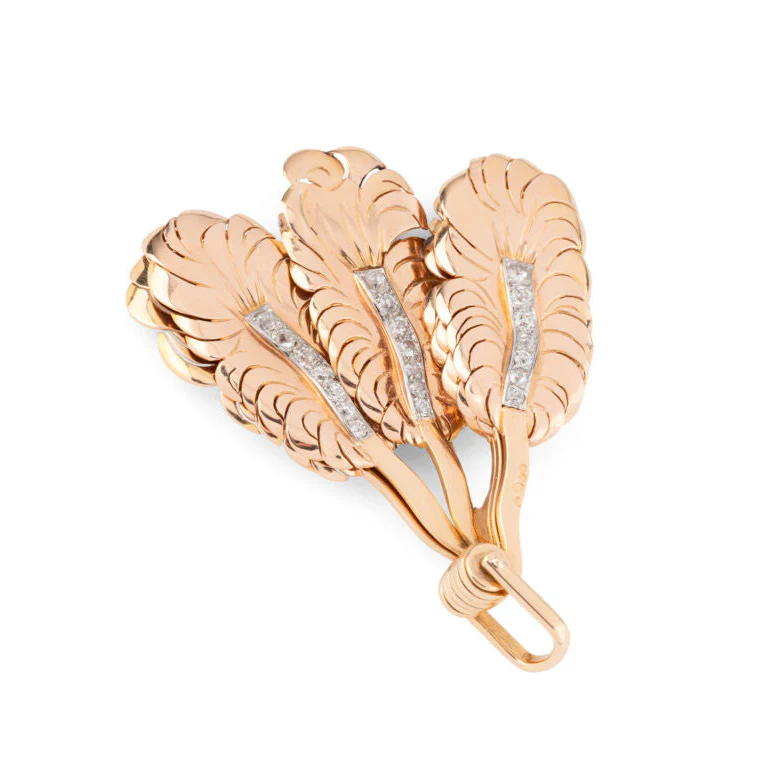 Broche Clip MELLERIO "Eventail" en or jaune, platine et diamants - Image 5