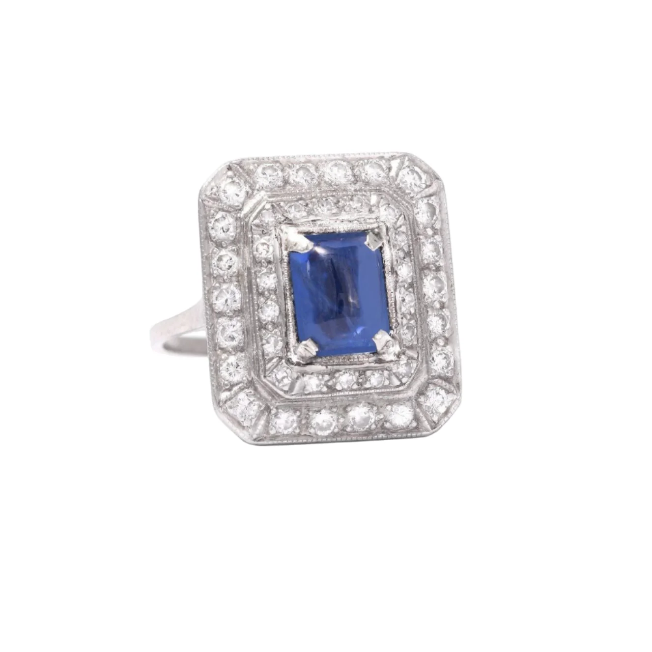 Bague Art déco en platine, saphir et diamants